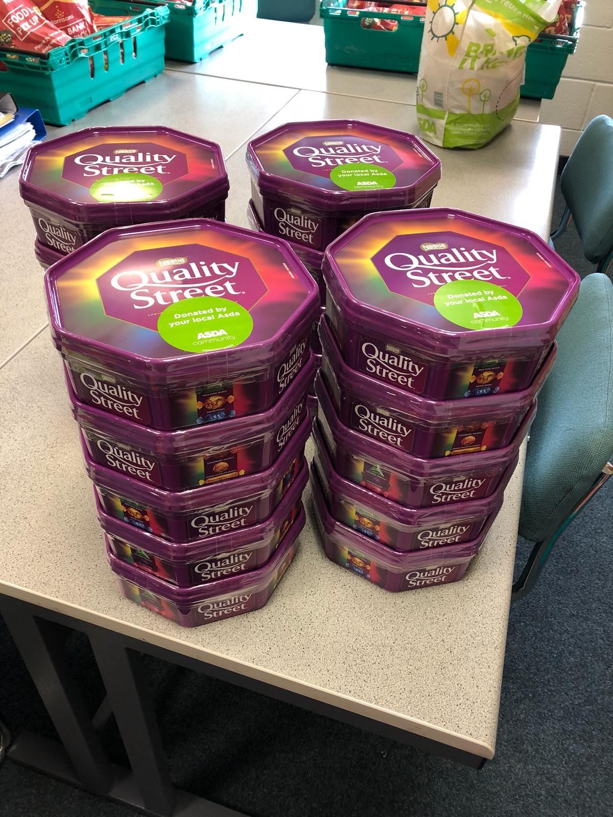 Asda donated 20 boxes of Quality Street at Christmas.